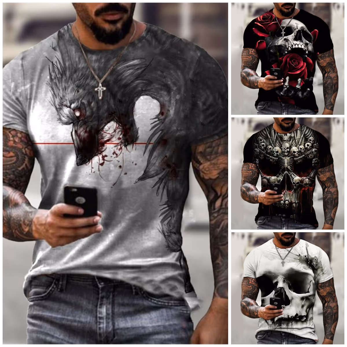 Skull Wolf Slim Fit Sports Youth Crew Neck Underlay T-shirt