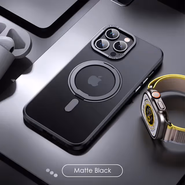 Luxury Magnetic Stand 360&deg; Rotation Ring Holder Transparent Matte Case For iPhone 15 14 13 Series