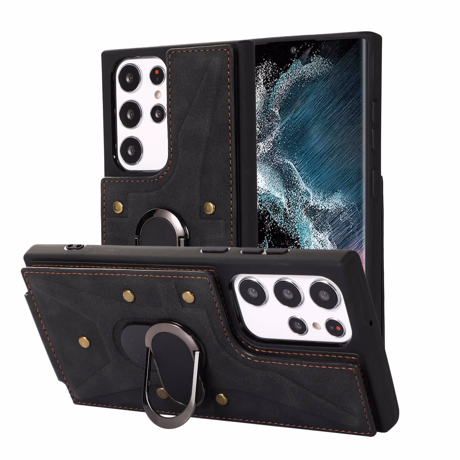 Shockproof Slim Wallet Case with Ring Holder For Samsung S22 Ultra